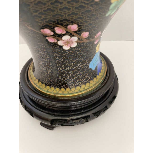 Vintage Chinese Cloisonné Enamel Vase With Cherry Blossoms, Bird & Butterfly For Sale - Image 10 of 12