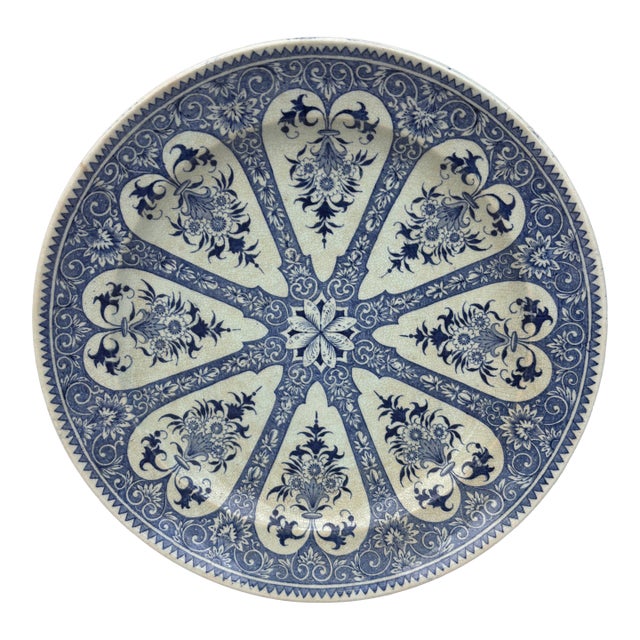 19th Century French Blue & White Faience Dinner Plate Sarreguemines For Sale
