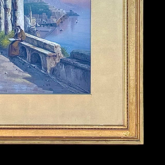 Antique Giovanni Battista Italian Gouache Seascape Painting of Amalfi Coast, Signed & Framed For Sale In San Diego - Image 6 of 9
