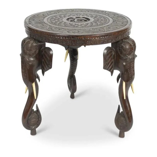 English 1910s Carved Elephant Table For Sale - Image 3 of 3