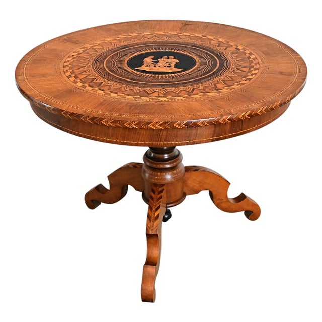 Italian 19th Century Marquetry Inlay Round Center Table For Sale