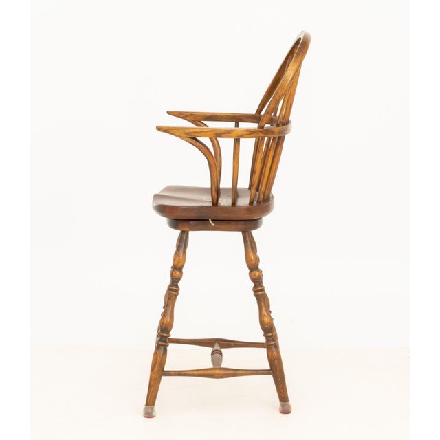Windsor Style Oak Swivel Seat Bar Stool For Sale In New York - Image 6 of 7