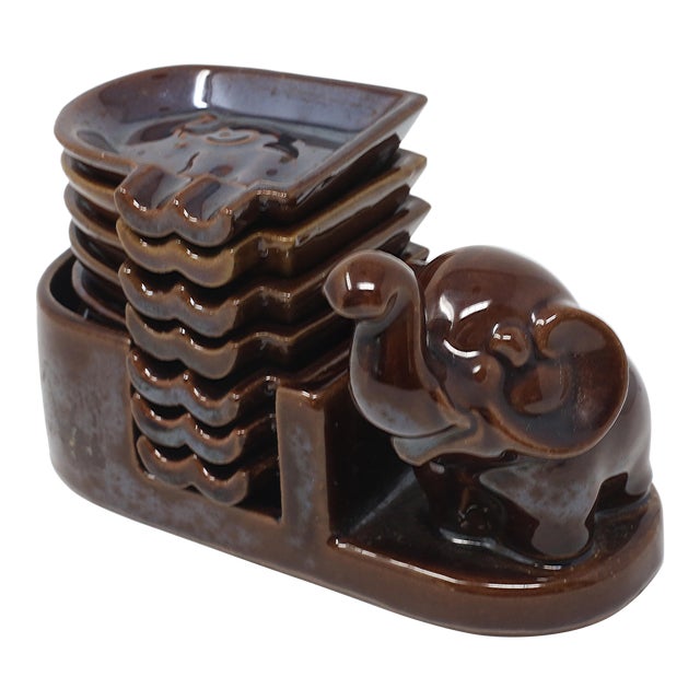 Vintage Elephant Trunk Up Made in Occupied Japan Ashtray Holder With 7