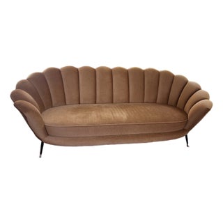 1970s Vintage Plush Camel Mohair Scallop Sofa For Sale