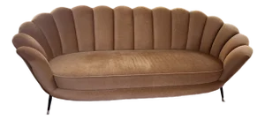 1970s Vintage Plush Camel Mohair Scallop Sofa