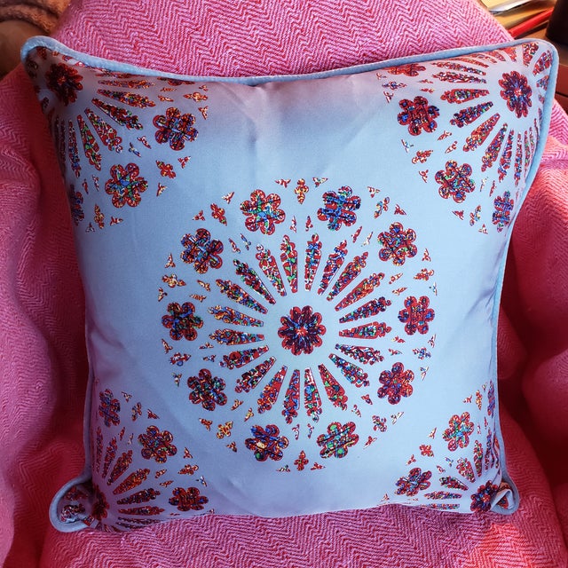 Contemporary 'Creation Rose Window' Silk Pillow For Sale - Image 4 of 4