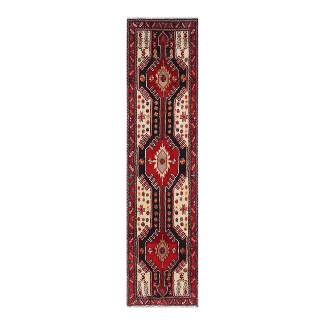 Persian Hamadan Red/Blue Wool Runner Rug- 2'11'' X 10'11'' For Sale