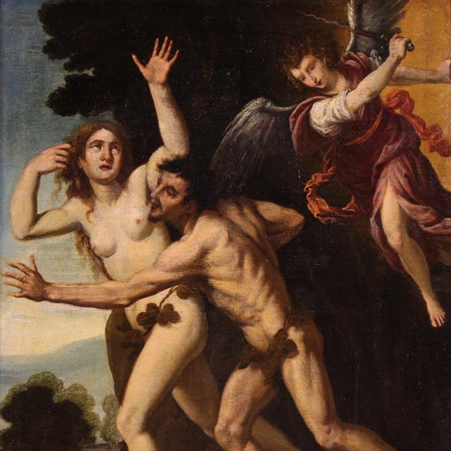Italian Artist, The Expulsion of Adam and Eve from the Garden of Eden, 1640, Oil on Canvas, Framed For Sale - Image 14 of 16