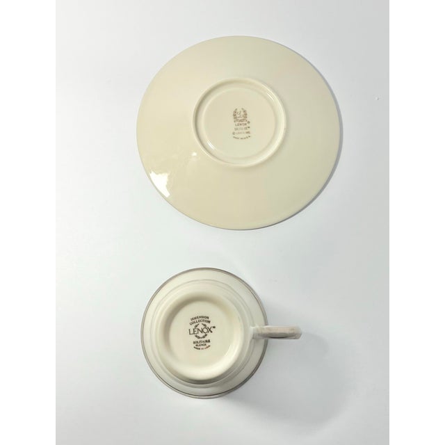 2000 - 2009 Lenox “Solitaire” Set of 6 Porcelain Tea Cups & Saucers - 12 pcs For Sale - Image 5 of 6
