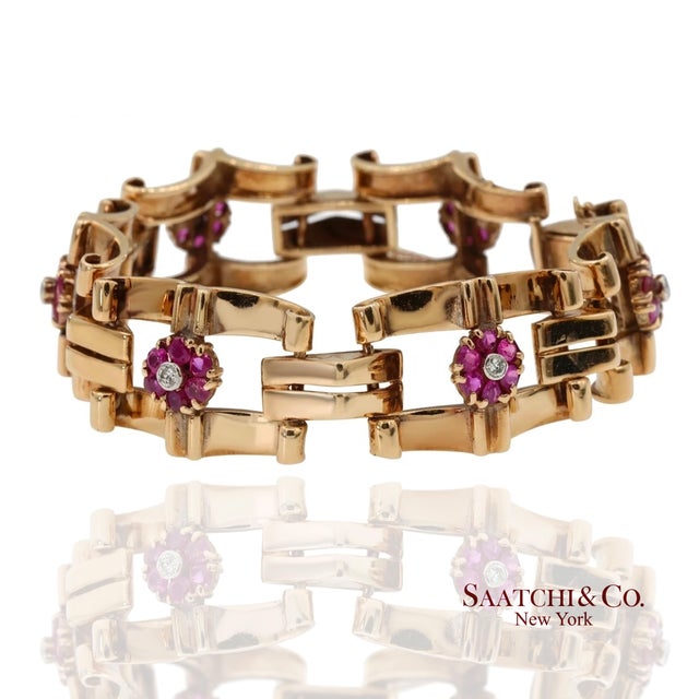 0.15 Ct Natural Diamond and 1.20 Ct Ruby Vintage Bracelet in 14K Rose Gold Metal Type: 14K Solid Rose Gold Total Item...