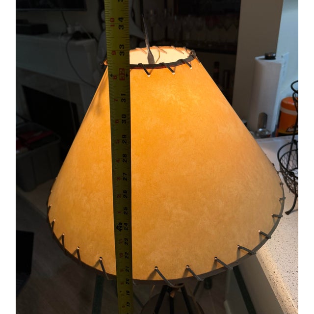 Vintage Cast Iron Arrow Lamp With Leather/Paper Shade Rare For Sale In Atlanta - Image 6 of 6