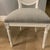 8 sold separately vintage French round cane back fabric side chair With perennials textured linen weave light gray fabric