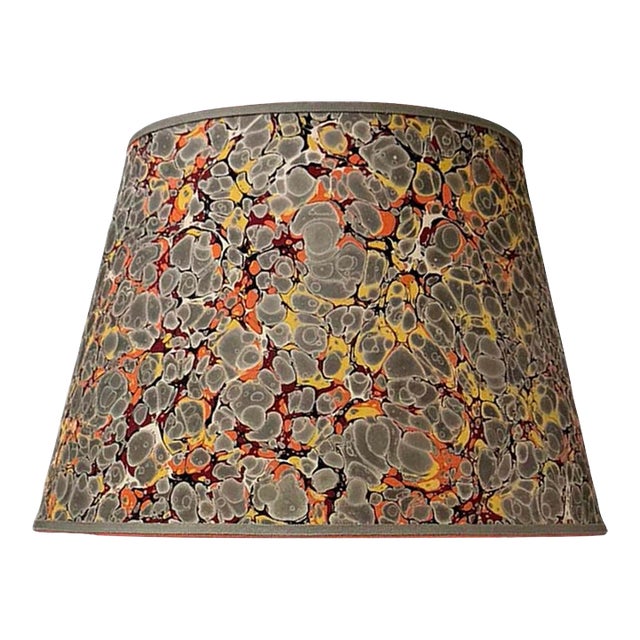 Grey, Coral and Gold Marbled Paper Lampshade - 9” x 16” x 11” For Sale