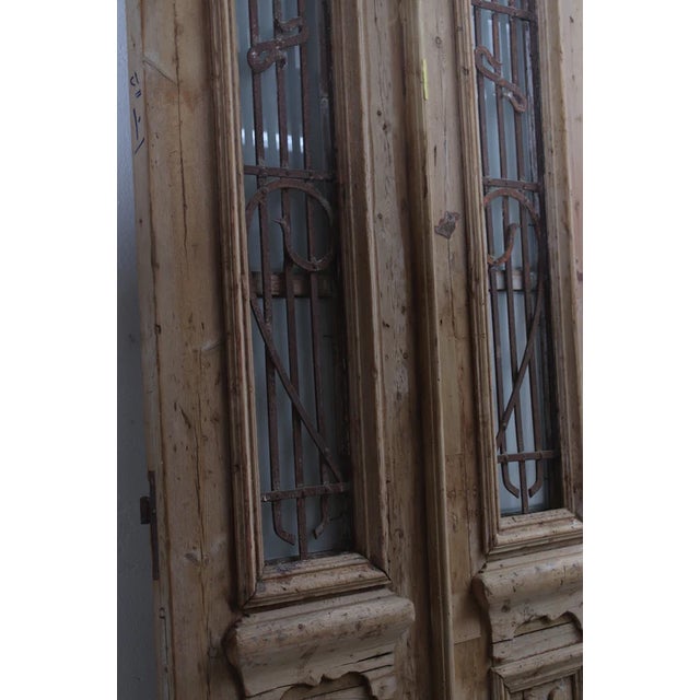Rustic European Late 19th Century Double French Doors With Metal/Glass - A Pair For Sale - Image 3 of 3