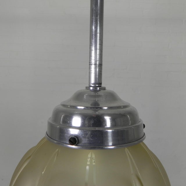 Art Deco Pendant Lamp with Beige Ribbed Globe, 1930s For Sale - Image 3 of 13