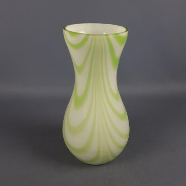 Murano Glass Vase with Opaline White and Green Festoon Design from Carlo Moretti, 1970s For Sale - Image 4 of 11