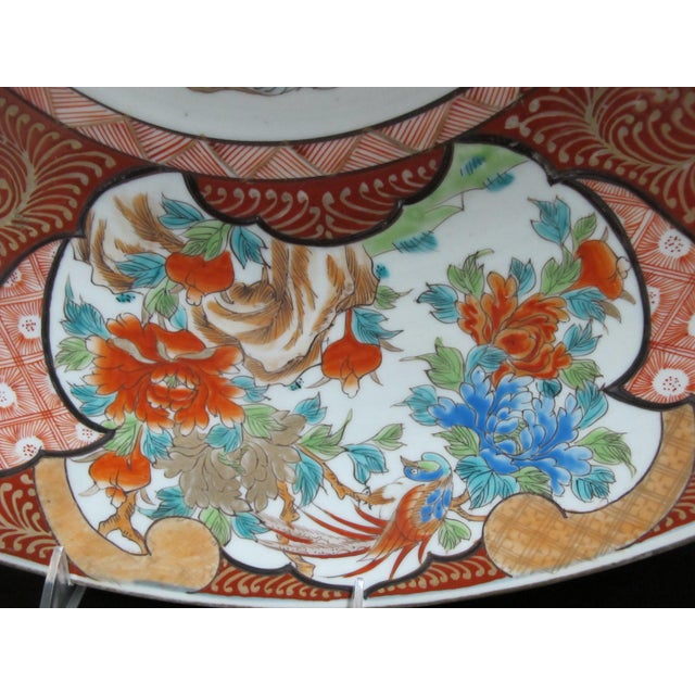 Late 19th Century Japanese Imari Flower Bird Dragon Pagoda Porcelain 18" Charger Plate Bowl For Sale - Image 5 of 11