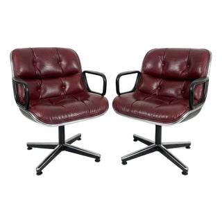 Office Chairs in Burgundy Leather attributed to Charles Pollock for Knoll, 1970s, Set of 2 For Sale