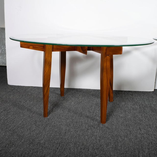 Mid-Century Modern Pair of geometric motif wood side tables For Sale - Image 3 of 11