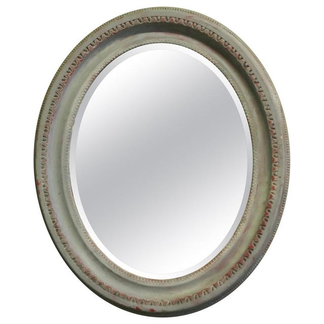 Blue Victorian Oval Overpainted Wall Mirror For Sale - Image 8 of 8