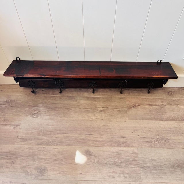 Brown Antique Dutch Wall Hanger Coat Rack with Shelf For Sale - Image 8 of 10