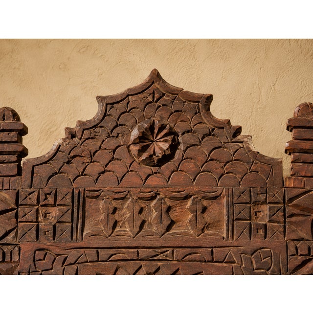 Moroccan Vintage Moroccan Hand-Carved Wood Architectural Mirror For Sale - Image 3 of 13