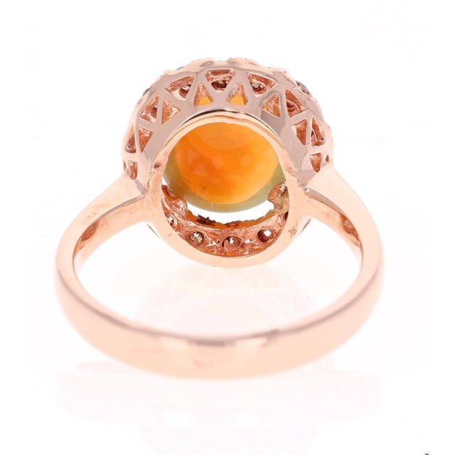 2.86 Carat Opal Diamond 14 Karat Rose Gold Cocktail Ring, Size 7 For Sale - Image 4 of 5
