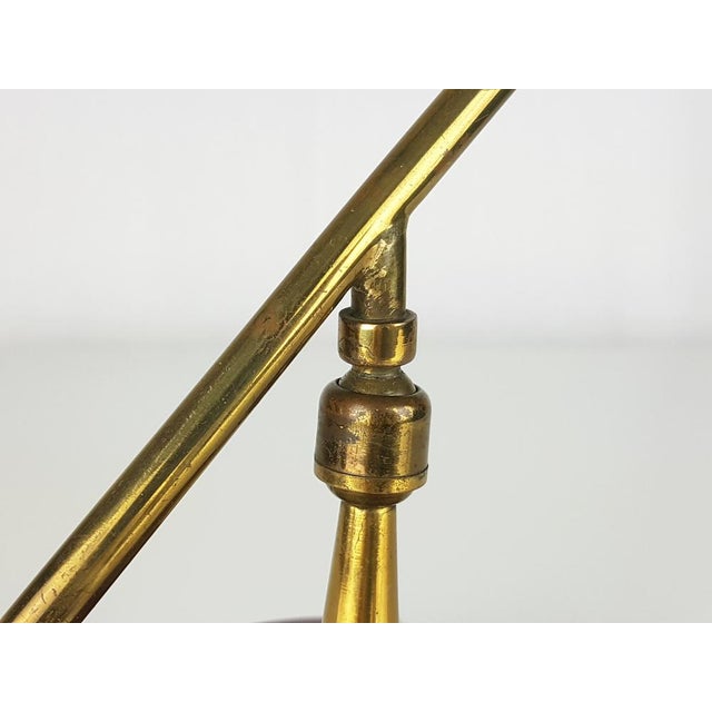 Metal Small Mid-Century Adjustable Burgundy Metal & Brass Table Lamp from Oscar Torlasco, 1950s For Sale - Image 7 of 13
