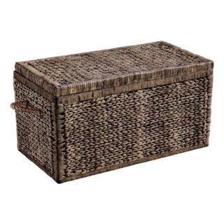 Vintage Large Hand-Woven Wicker Storage Trunk / Blanket Chest For Sale