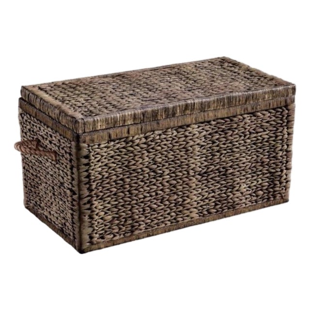 Vintage Large Hand-Woven Wicker Storage Trunk / Blanket Chest For Sale
