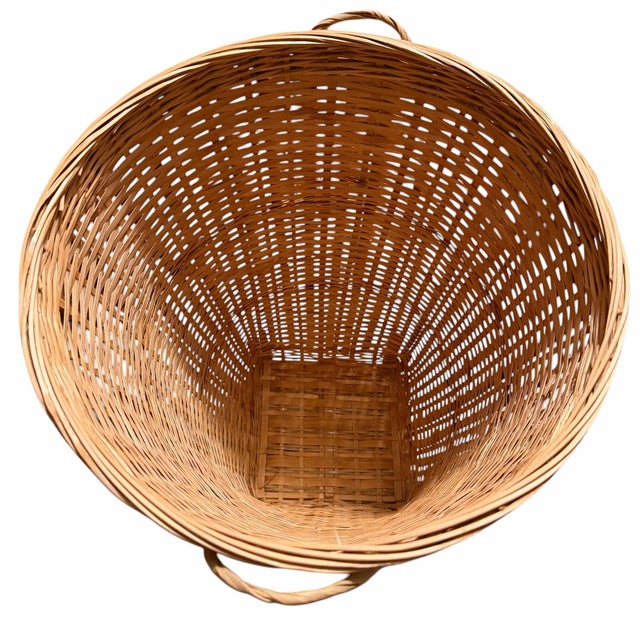 Vintage Tall Tapered Scorched, Tortoise Bamboo Double Handle Basket For Sale - Image 6 of 7