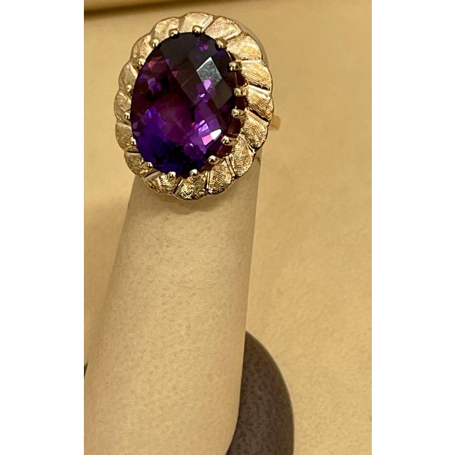 10 Carat Checker Board Amethyst Cocktail Ring in 14 Karat Yellow Gold For Sale - Image 13 of 18
