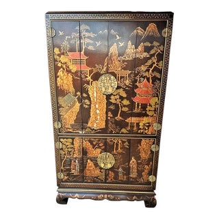 Henredon Folio 10 Chinoiserie Armoire in Hand Painted Burlwood - Vintage Late 20th Century For Sale
