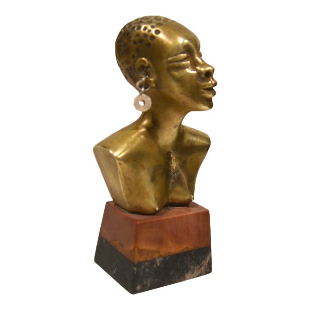 1950s Small African Bronze Female Bust Sculpture For Sale