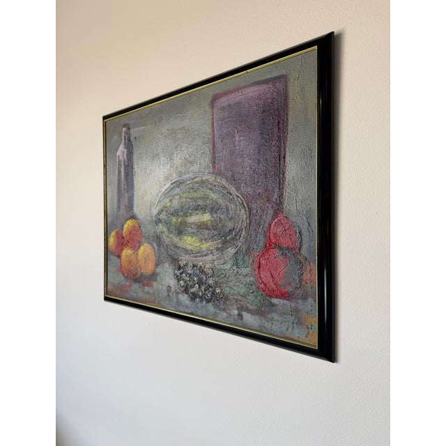 1970s Vintage Gasper Gunhz Modernist Still Life Fruits Oil on Canvas Painting, Framed For Sale - Image 4 of 11