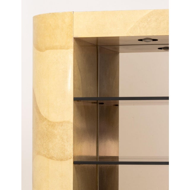 Mid-Century Modern Karl Springer Style Faux Travertine Cabinet For Sale - Image 3 of 12