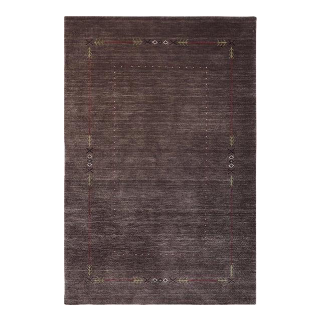 Modern Gabbeh Gray Wool Rug - 5'3''x8'0'' For Sale