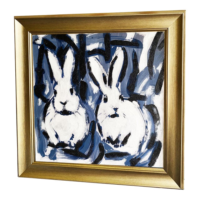 Framed Bunny Hutch Painting – Glitter Art on Canvas For Sale