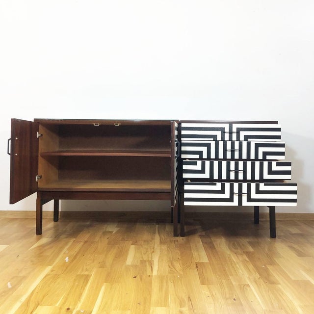 Polish Modular Sideboard with Op Art Motif in Glass, 1970, Set of 2 For Sale - Image 12 of 18