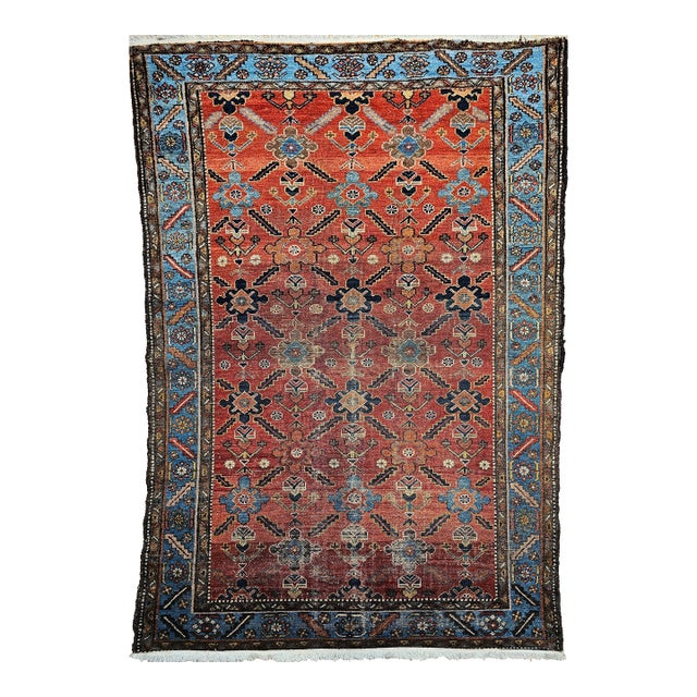 Vintage Persian Malayer Rug, Handwoven Wool, Allover Geometric Design For Sale