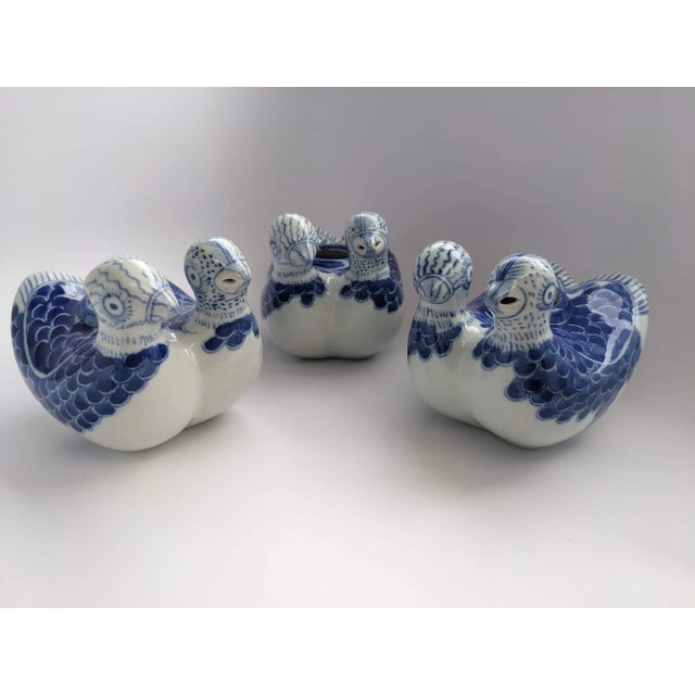 Late 20th Century Set of 3 Blue and White Twin Duck Water Droppers For Sale - Image 13 of 13
