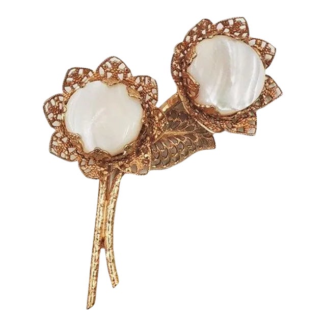 Vintage 1950s Signed Napier Faux-Mother of Pearl Flower Brooch For Sale