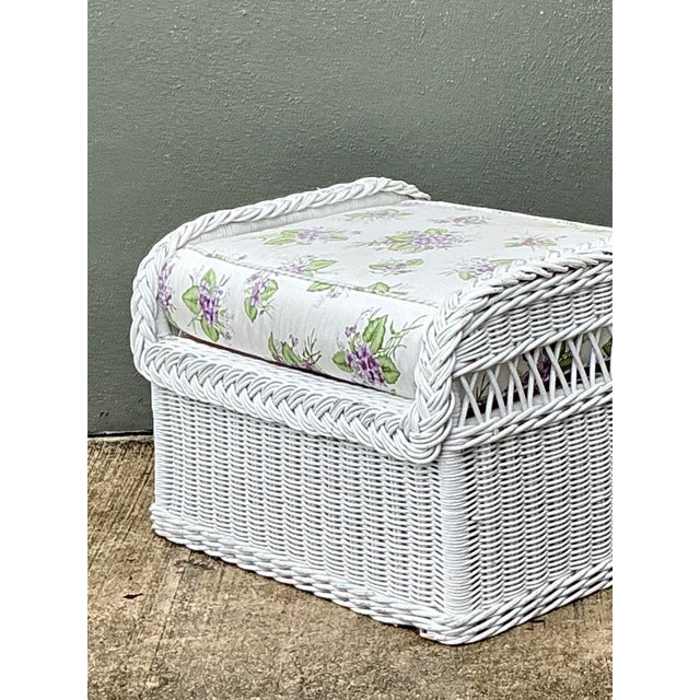 Vintage Braided White Rattan Ottoman For Sale - Image 11 of 12