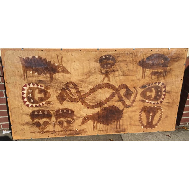 Textile Vintage Tapa Cloth Hand Painted Tiki 1970's For Sale - Image 7 of 7