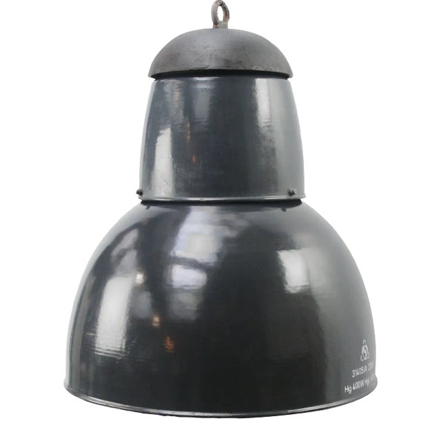 Large Vintage Industrial Dark Blue Enamel Pendant Light For Sale