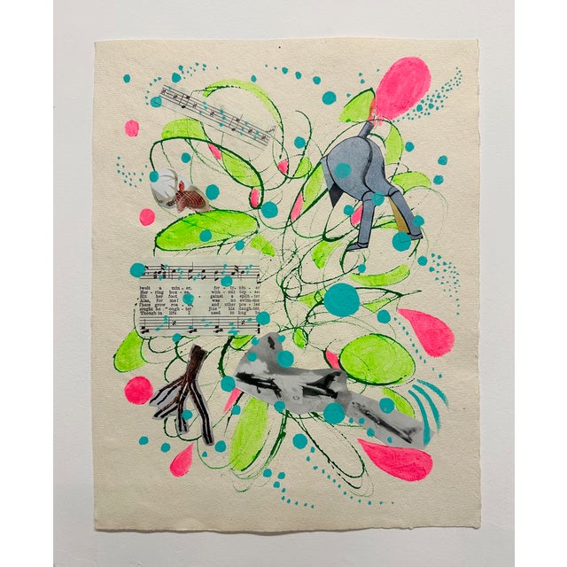 A colorful work on paper from mid career artist Ben Junta Acrylic, Collage, Ink on Paper 14.75" x 12"