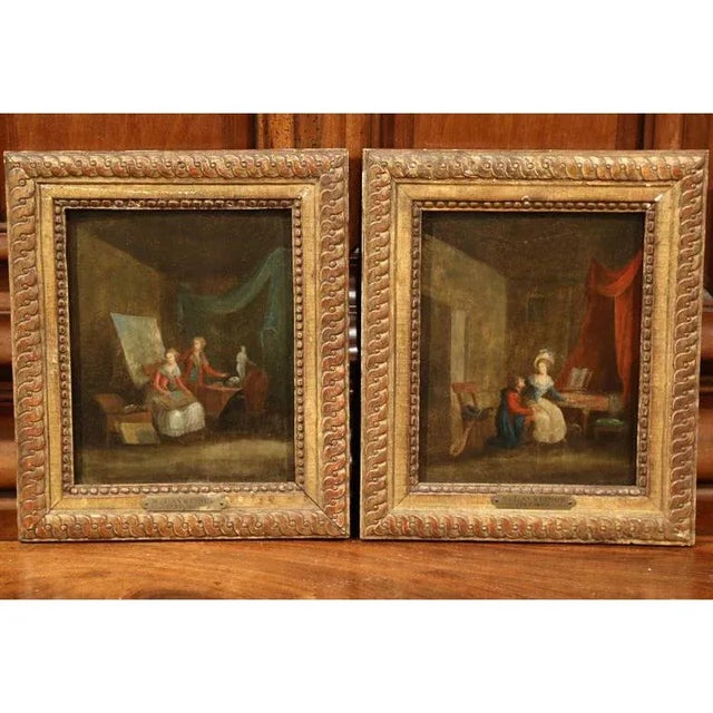 Pair of 18th Century French Genre Paintings in Carved Gilt Frames For Sale - Image 4 of 9