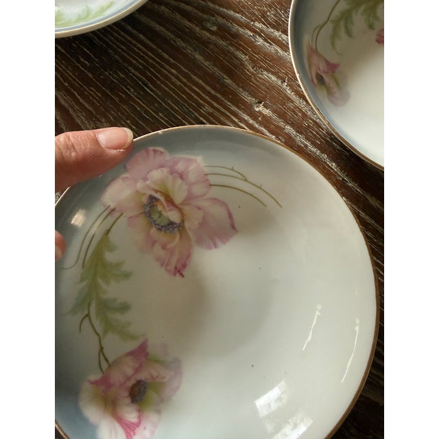 Pink 1940s German Porcelain Poppy Bowls 5.375 Inch Hand Painted Floral Dessert Berry Bowls - Set of 5 For Sale - Image 8 of 8