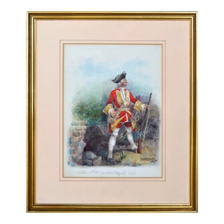 Musketeer 28th Foot (Gloucestershire Regiment) 1746 in Watercolor on Paper by Clarence F. Bretherick For Sale