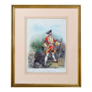 Musketeer 28th Foot (Gloucestershire Regiment) 1746 in Watercolor on Paper by Clarence F. Bretherick